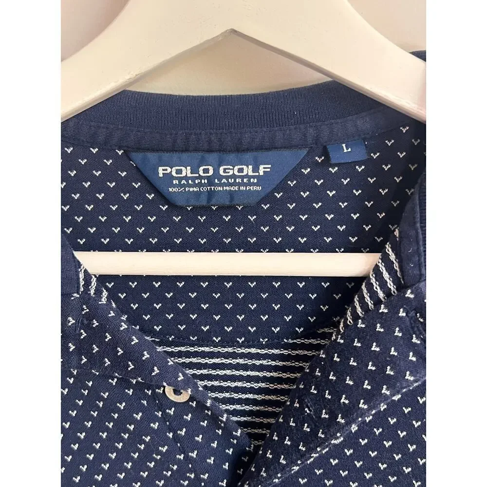 Ralph Lauren 100% Pima Cotton Short Sleeve Golf Polo Shirt Navy Men's Size Large